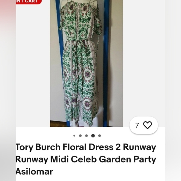 Tory Burch Green and White Patterned Midi Dress - Picture 8 of 8